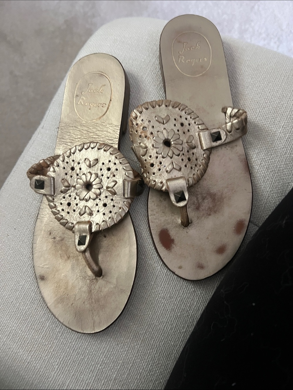 Jack Rogers Metallic Gold Leather Miller Sandals